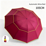Wine Red Compact 3-Folding Automatic Golf Umbrella, 42 Inch Large Coverage Double Canopy with 10 Steel Windproof Ribs, Waterproof Impact Cloth for Men and Women, Outdoor Sports Sun & Rain Protection