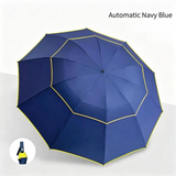 Navy Blue Compact 3-Folding Automatic Golf Umbrella, 42 Inch Large Coverage Double Canopy with 10 Steel Windproof Ribs, Waterproof Impact Cloth for Men and Women, Outdoor Sports Sun & Rain Protection