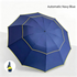 Navy Blue Compact 3-Folding Automatic Golf Umbrella, 42 Inch Large Coverage Double Canopy with 10 Steel Windproof Ribs, Waterproof Impact Cloth for Men and Women, Outdoor Sports Sun & Rain Protection