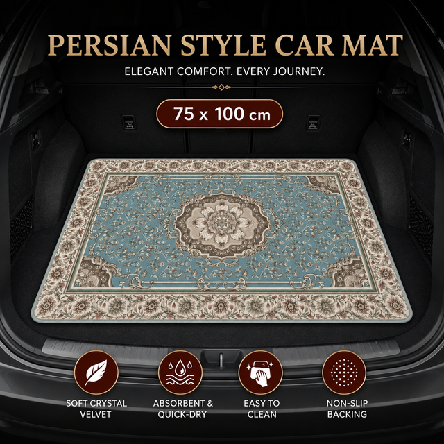 Style 2 Soft Crystal Velvet Waterproof Car Trunk Mat – 75×100cm Retro Floral Persian Cargo Liner with Non Slip Backing, Water Absorbent Quick Dry and Easy to Clean, Universal Auto Protector