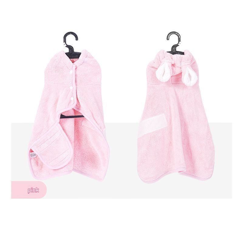 Pink XS size Pet Drying Robe with Hood - Quick Dry Coral Fleece Towel for Dogs and Cats, Super Absorbent Bathrobe with Cute Rabbit Ears, Adjustable Fit for All Sizes, Easy to Wear and Machine Washable
