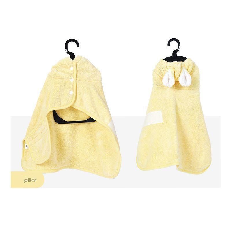 Yellow XS size Pet Drying Robe with Hood - Quick Dry Coral Fleece Towel for Dogs and Cats, Super Absorbent Bathrobe with Cute Rabbit Ears, Adjustable Fit for All Sizes, Easy to Wear and Machine Washable