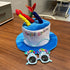 2-piece Blue Plush Birthday Cake Hat Set - Novelty Party Accessory with Matching Glasses, Fun Photo Prop for Adults and Kids