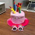 2-piece Pink Plush Birthday Cake Hat Set - Novelty Party Accessory with Matching Glasses, Fun Photo Prop for Adults and Kids
