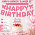 Pink Glitter Happy Birthday Banner and Cake Topper Set - Bow Decoration Birthday Party , Hanging Bunting with Sticks and Tape for Home Celebration