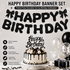 Black Glitter Happy Birthday Banner and Cake Topper Set - Bow Decoration Birthday Party , Hanging Bunting with Sticks and Tape for Home Celebration