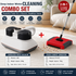 White Wireless Handheld Mite Remover and Red Manual Carpet Sweeper Combo - Dual Cup Strong Suction UV Sterilization High Frequency Tapping Portable Bed Sofa Cleaner with Triple Roller Brush carpet Push Broom for Pet Hair and small fragments
