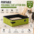 Green Large size Portable Foldable Cat Litter Box - Oxford Fabric Waterproof pet Travel Toilet with High Walls, Lightweight 350g Design for Road Trips Camping and Pet Transport