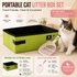 Travel Friendly Pet Toilet Kit - Green Portable Cat Litter Box and Pink Scoop Set - Foldable Oxford Fabric Tray with Waterproof Liner, PP Fine Mesh Scoop for Tofu and Clumping Litter,Suitable for travel and outdoor use