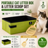 Travel Friendly Pet Toilet Kit - Green Portable Cat Litter Box and Yellow Scoop Set - Foldable Oxford Fabric Tray with Waterproof Liner, PP Fine Mesh Scoop for Tofu and Clumping Litter,Suitable for travel and outdoor use