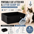 Travel Friendly Pet Toilet Kit - Black Portable Cat Litter Box and Blue Scoop Set - Foldable Oxford Fabric Tray with Waterproof Liner, PP Fine Mesh Scoop for Tofu and Clumping Litter,Suitable for travel and outdoor use