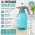3L Blue Pressure Sprayer - PP Plastic Garden Watering Can with Adjustable Brass Nozzle, Hand Pump for Plants and Home Cleaning