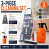 Home Closed Room Dust Cleaning Essentials Bundle - "LOVE" letter pattern Waterproof Apron, White Long Handle Floor Scrubber Brush,Orange 3L Pressure Sprayer - Multi Purpose Household Kit for Kitchen, Bathroom and Garden Care