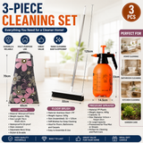 Home Closed Room Dust Cleaning Essentials Bundle - Pink floral pattern Waterproof Apron, White Long Handle Floor Scrubber Brush,Orange 3L Pressure Sprayer - Multi Purpose Household Kit for Kitchen, Bathroom and Garden Care