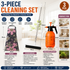 Home Closed Room Dust Cleaning Essentials Bundle - Pink floral pattern Waterproof Apron, White Long Handle Floor Scrubber Brush,Orange 3L Pressure Sprayer - Multi Purpose Household Kit for Kitchen, Bathroom and Garden Care