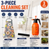 Home Closed Room Dust Cleaning Essentials Bundle - Sunflower pattern Waterproof Apron, White Long Handle Floor Scrubber Brush,Orange 3L Pressure Sprayer - Multi Purpose Household Kit for Kitchen, Bathroom and Garden Care