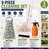 Home Closed Room Dust Cleaning Essentials Bundle - Green grass and small white flower pattern Waterproof Apron, White Long Handle Floor Scrubber Brush,Orange 2L Pressure Sprayer - Multi Purpose Household Kit for Kitchen, Bathroom and Garden Care