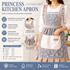 Floral Canvas Blue Kitchen Apron - Waterproof Oil-Resistant with Hand-Wipe Pocket, Adjustable Back Tie and Wide Shoulder Straps for Cooking Baking and Home Cleaning