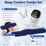 Home and Travel Sleep Aid Bundle - White Dual Mode CES Microcurrent Sleep Aid  Device and Blue Gravity Eye Mask, USB Rechargeable Handheld and Ear Clip Unit, 72cm Light Blocking Polyester Cover for Deep Rest and Travel