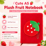 A5 Plush Fruit Notebook  with detachable Strawberrie-shaped coin purse — features a soft plush cover and 80 lined pages; a cute design perfect for school use or journaling