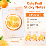 3 Packs  Orange Design Fruit Shaped Sticky Notes - Cute Memo Pads for Journaling Office School - Reusable Adhesive Labels Gift Ready