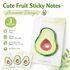 3 Packs Avocado Design Fruit Shaped Sticky Notes - Cute Memo Pads for Journaling Office School - Reusable Adhesive Labels Gift Ready