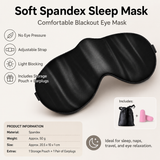 Black Spandex Sleep Eye Mask - 360 Degree Blackout, Zero Pressure Fit, Adjustable Strap, Includes Storage Bag and Earplugs for Travel and Napping