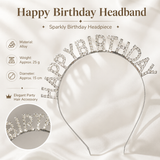 Silver Happy Birthday Rhinestone Headband - Alloy Party Hair Accessory with Sparkling Letters, Lightweight Design for Celebrations and Photo Props