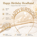 Golden Happy Birthday Rhinestone Headband - Alloy Party Hair Accessory with Sparkling Letters, Lightweight Design for Celebrations and Photo Props