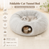 Grey Foldable Cat Tunnel Bed - Plush 2-in-1 Pet Nest with 26cm Wide Opening, Non-Slip Base and Hanging Toy for Indoor Cats