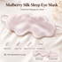 Pink Mulberry Silk Sleep Eye Mask - Cloud Shaped Blackout Blindfold with Adjustable Strap, Lightweight Travel and Nap Essential for Sensitive Skin