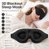 Black 3D Contoured Sleep Eye Mask - 360 Degree Blackout Blindfold with Adjustable Strap and Nose Wing Design for Side Sleepers, Travel and Nap