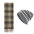 Striped Wool-Blend Beanie & Plaid Fringed Scarf Set — Soft Knit Hat (36 x 26 cm) and Oversized Shawl (200 x 65 cm); A Must-Have for Christmas and Cold Weather