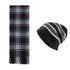 Black + Blue Striped Wool-Blend Beanie & Plaid Fringed Scarf Set — Soft Knit Hat (36 x 26 cm) and Oversized Shawl (200 x 65 cm); A Must-Have for Christmas and Cold Weather