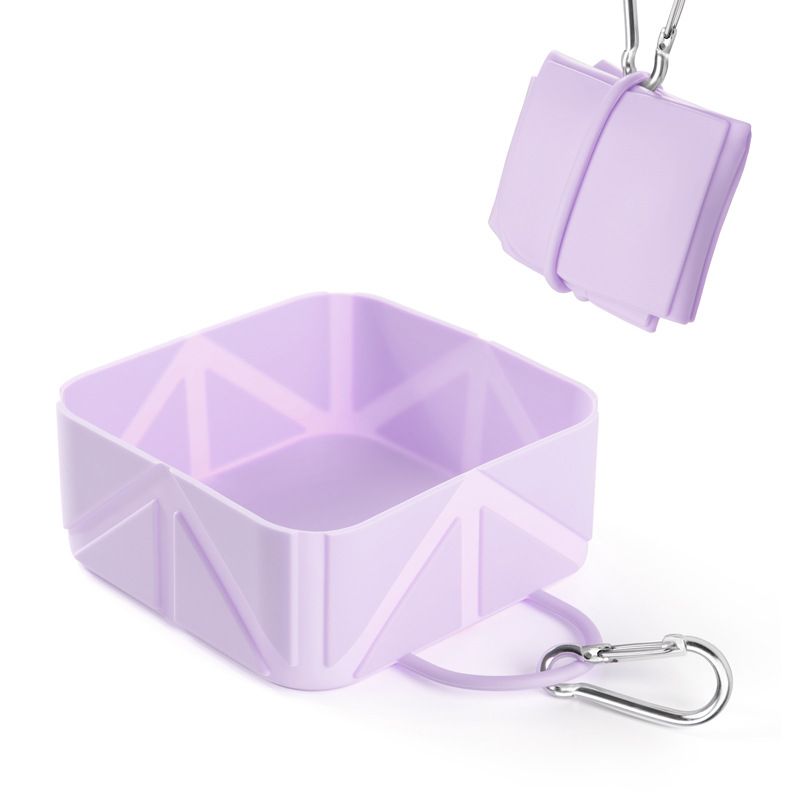 2-Pack Purple Portable Silicone Pet Travel Bowl - Foldable Outdoor Water & Food Dish for Dogs & Cats - Eco-Friendly, Lightweight & Durable with Aluminum Carabiner for Walking, Hiking & Camping