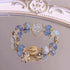 Blue Crystal Snowflake Charm Bracelet for Women, Elastic Beaded Christmas Gift Bracelet, Elegant Everyday Jewellery 13-15cm
