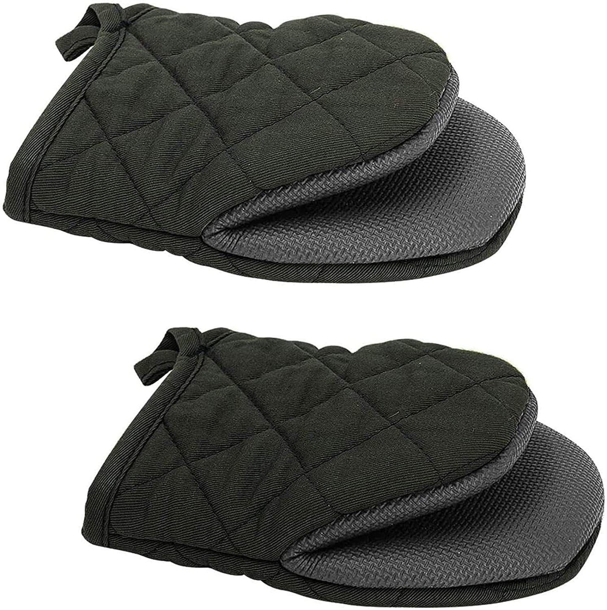 Black Heat Resistant Oven Mitts Set of 2 - Neoprene Cotton Insulated Kitchen Gloves, 500F Heat Protection, Non Slip Silicone Grip for Baking, Cooking, Microwave and Oven Use