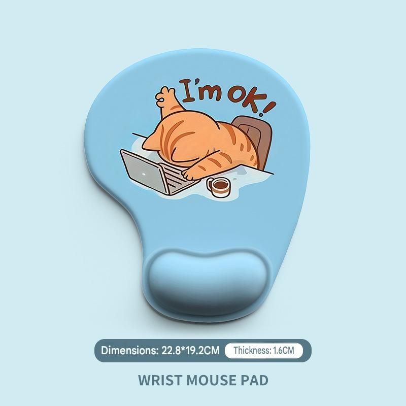 Ergonomic Gel Wrist Support Mouse Pad Cat pattern (I'm ok!)  Soft Silicone Wrist Rest Desk Accessory for Office Home Gaming Comfortable Non Slip Ergonomic Computer Use