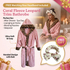 Coral Fleece Leopard Trim Bathrobe Set Bow Headband Included- Pink Hooded Plush Dressing Gown with Belt Ultra Soft Cozy Loungewear Spa Home Wear Gift Ready