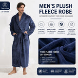 Men's Flannel Bathrobe blue L Size - Soft Coral Fleece Hooded Kimono Collar Dressing Gown Loose Fit Warm Comfortable Loungewear Home Spa Easy Care Machine Washable