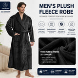 Men's Flannel Bathrobe Black XXL Size - Soft Coral Fleece Hooded Kimono Collar Dressing Gown Loose Fit Warm Comfortable Loungewear Home Spa Easy Care Machine Washable
