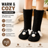Cute Animal Plush Floor Socks - Black Puppy Thickened Coral Fleece Non-Slip Indoor Winter Warm Sleep Socks with Non-Slip Dots, Comfortable for Home Use