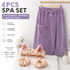 4PCS Spa Set Bath Wrap Purple bath towel Yellow stripes Cat Ear Headband Wristbands Coral Fleece Quick Dry Absorbent Skincare Shower Hair Wash Set Home Spa Gift
