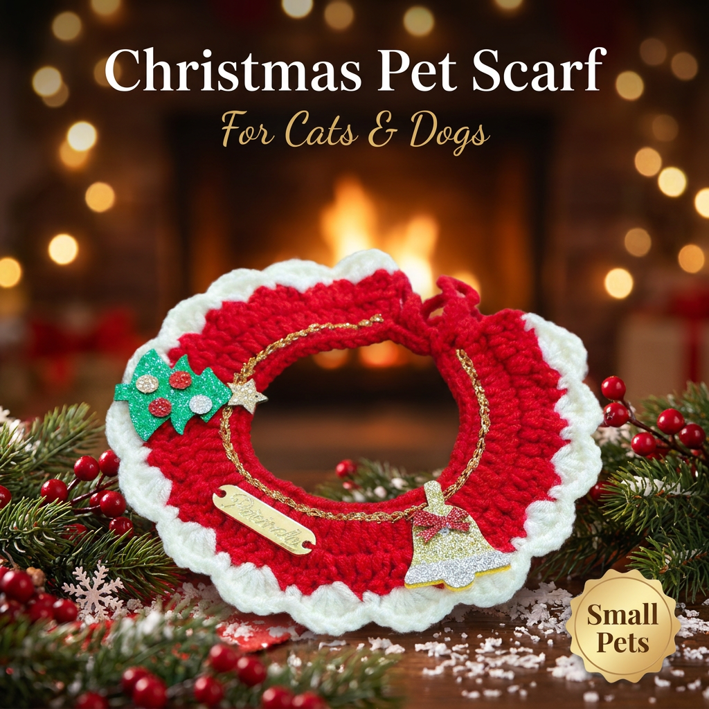 Christmas Pet Collar（Tree bell） Knitted Festive Dog Cat Collar Red Green Adjustable Soft Lightweight Holiday Pet Accessories for Small Dogs and Cats  Party Wear