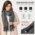 Gray USB Heated Scarf Electric Heating Winter Scarf Smart Temperature Control Warm Thermal Neck Warmer USB Powered Heated Scarf for Women Men