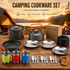 Orange Camping Cookware Set for 2–3 People – Portable Outdoor Cooking Pot, Frying Pan & 1.1L Kettle Kit with Stainless Steel Plates, Cups & Cutlery, Lightweight Non-Stick Camping Cook Set for Hiking, Picnic, Backpacking & RV Travel