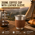 Silver 304 Stainless Steel Camping Coffee Cup  with Leather Sleeve – 350ml Portable Outdoor Drinking Cup, Beer Cup, Travel Mug for Camping, Hiking, Picnic and Daily Coffee