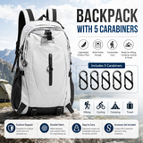 Gray Hiking Backpack with 5 Carabiners Included – Lightweight Waterproof Outdoor Daypack for Men and Women, Breathable Cycling Hiking Trekking Camping Travel Backpack