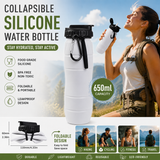 Gray Collapsible Silicone Water Bottle - 650ml Foldable Travel Bottle with Straw Lid, Food Grade Silicone Hiking Flask, Leak Resistant Portable Water Bottle for Outdoor Sports Fitness Cycling
