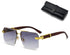 Square Rimless Diamond Cut Sunglasses with Black PU Leather Storage Case - Gold Frame Wood Grain Grey Sunscreen Glasses for Men & Women